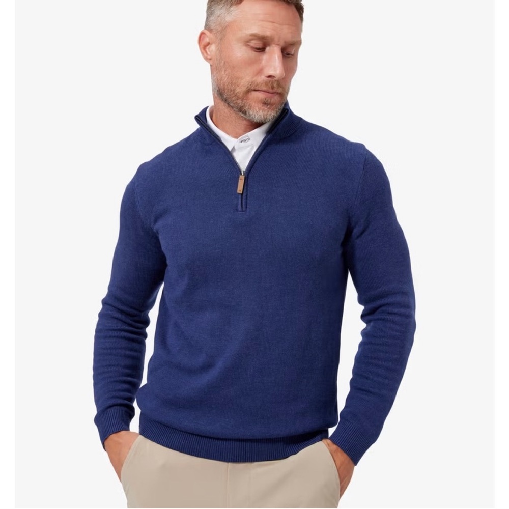 Mizzen+Main Men's Cassady Quarter Zip Sweater, Medieval Blue Heather, Size XXL